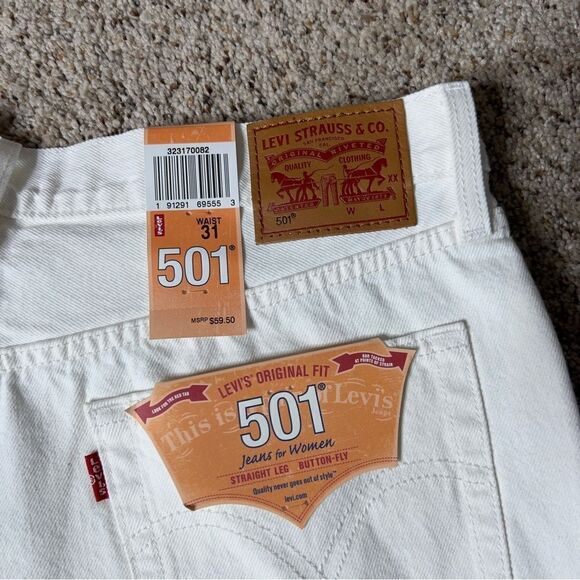Levi’s Women’s 501 High-Rise Button Fly White Cut Off Denim Shorts Size 31 NEW - Picture 5 of 10